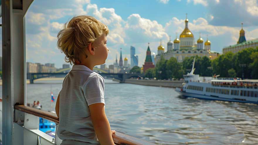 Ребёнок на теплоходе по Москве-реке