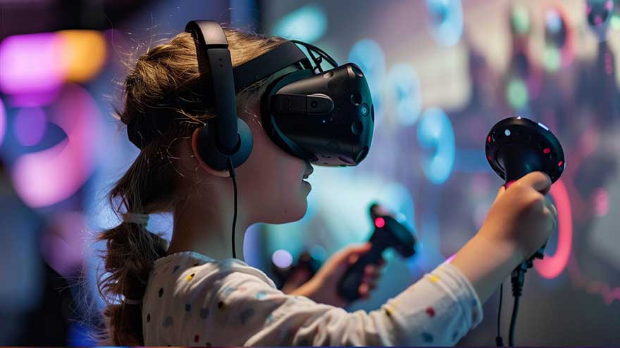 Девочка играет в виртуальной реальности